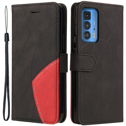 KT Leather Series-1 Dual-Color Splicing PU Leather Wallet Case for Motorola Edge 20 Pro, Folio Flip Stand Shockproof Protective Cover with Strap