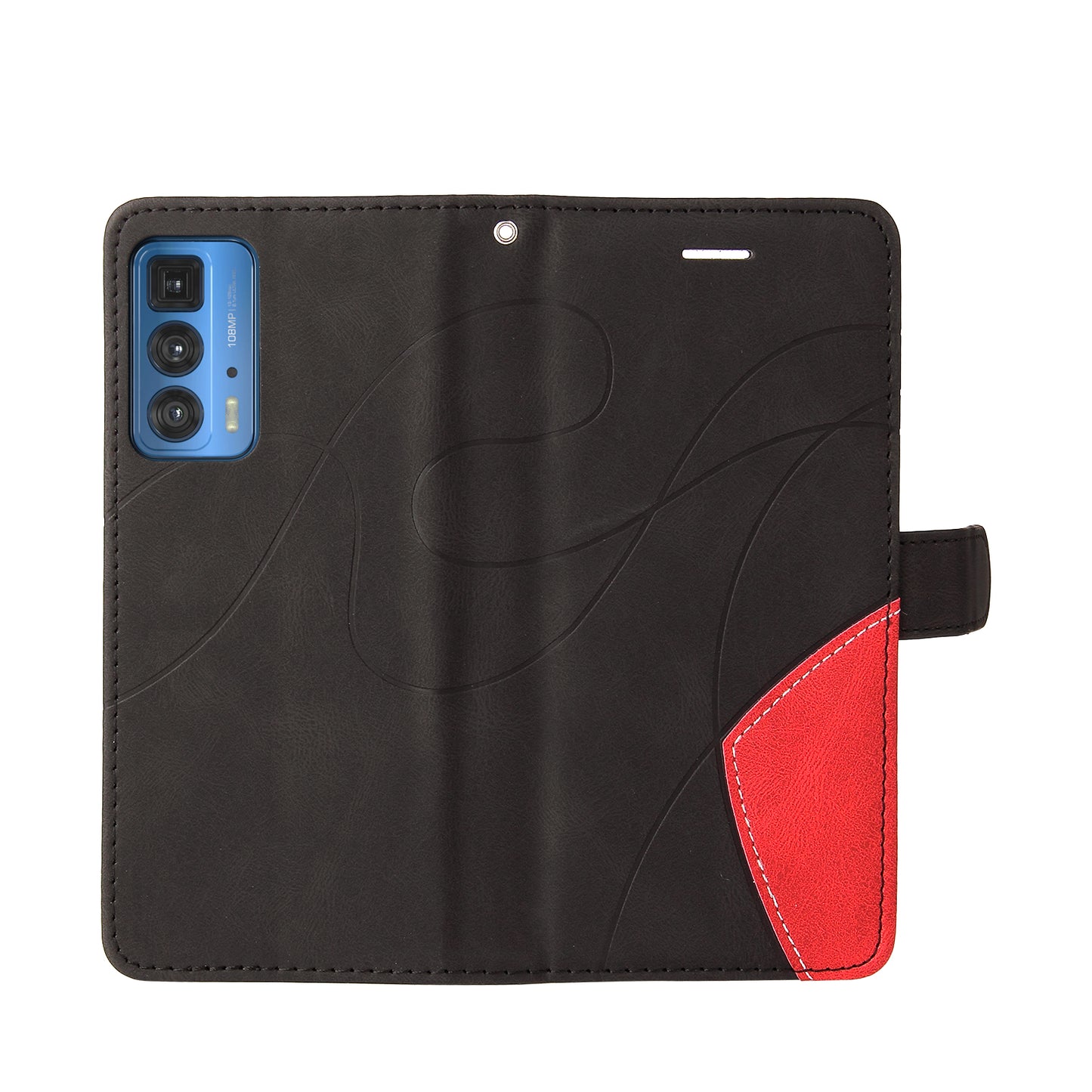 KT Leather Series-1 Dual-Color Splicing PU Leather Wallet Case for Motorola Edge 20 Pro, Folio Flip Stand Shockproof Protective Cover with Strap