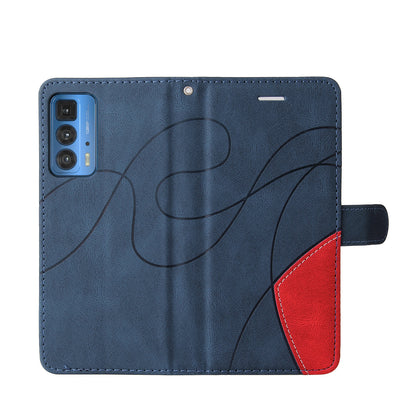 KT Leather Series-1 Dual-Color Splicing PU Leather Wallet Case for Motorola Edge 20 Pro, Folio Flip Stand Shockproof Protective Cover with Strap