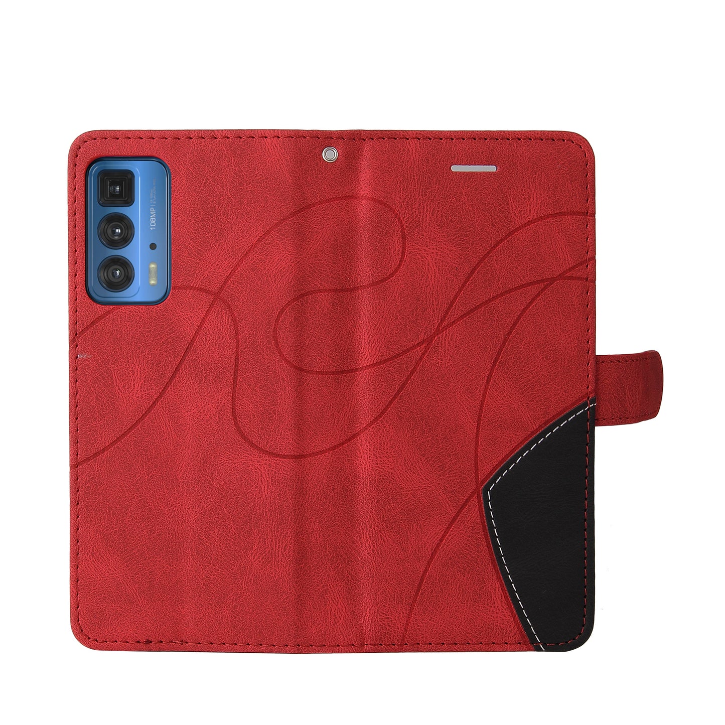 KT Leather Series-1 Dual-Color Splicing PU Leather Wallet Case for Motorola Edge 20 Pro, Folio Flip Stand Shockproof Protective Cover with Strap