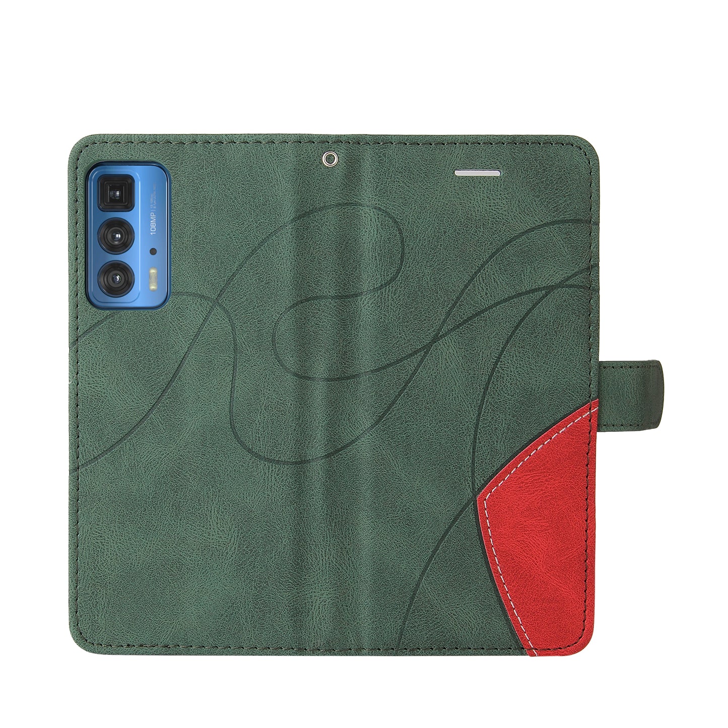 KT Leather Series-1 Dual-Color Splicing PU Leather Wallet Case for Motorola Edge 20 Pro, Folio Flip Stand Shockproof Protective Cover with Strap