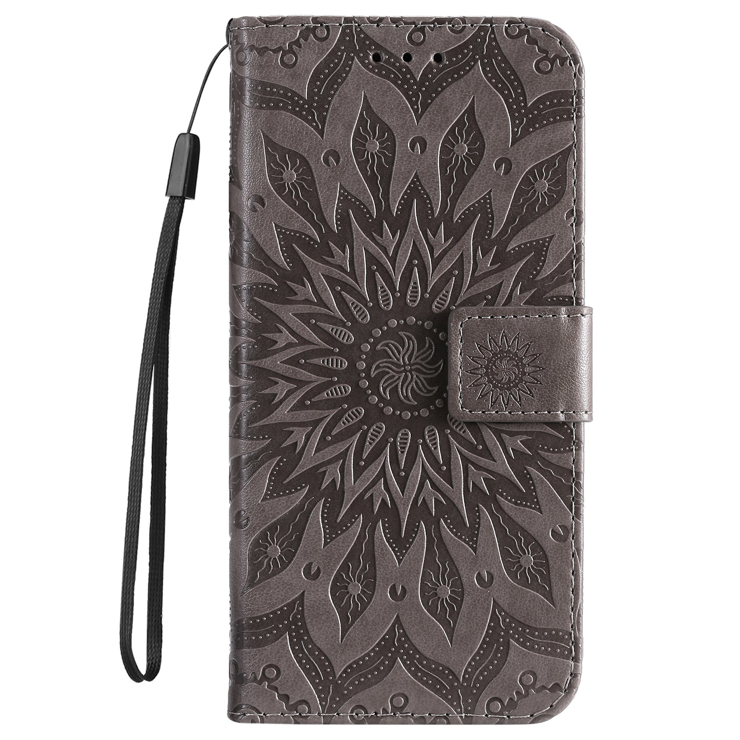 Fashionable KT Imprinting Flower Series-1 Sunflower Imprint Handy Strap PU Leather Wallet Stand Phone Shell for Motorola Edge 20