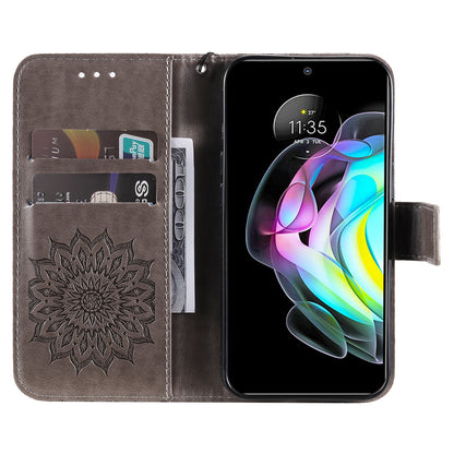 Fashionable KT Imprinting Flower Series-1 Sunflower Imprint Handy Strap PU Leather Wallet Stand Phone Shell for Motorola Edge 20