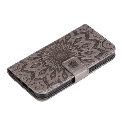 Fashionable KT Imprinting Flower Series-1 Sunflower Imprint Handy Strap PU Leather Wallet Stand Phone Shell for Motorola Edge 20