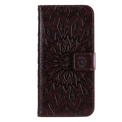 Fashionable KT Imprinting Flower Series-1 Sunflower Imprint Handy Strap PU Leather Wallet Stand Phone Shell for Motorola Edge 20