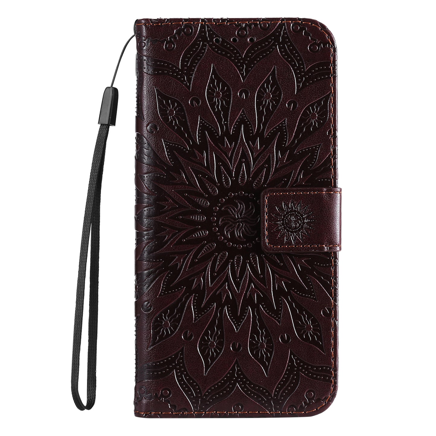 Fashionable KT Imprinting Flower Series-1 Sunflower Imprint Handy Strap PU Leather Wallet Stand Phone Shell for Motorola Edge 20