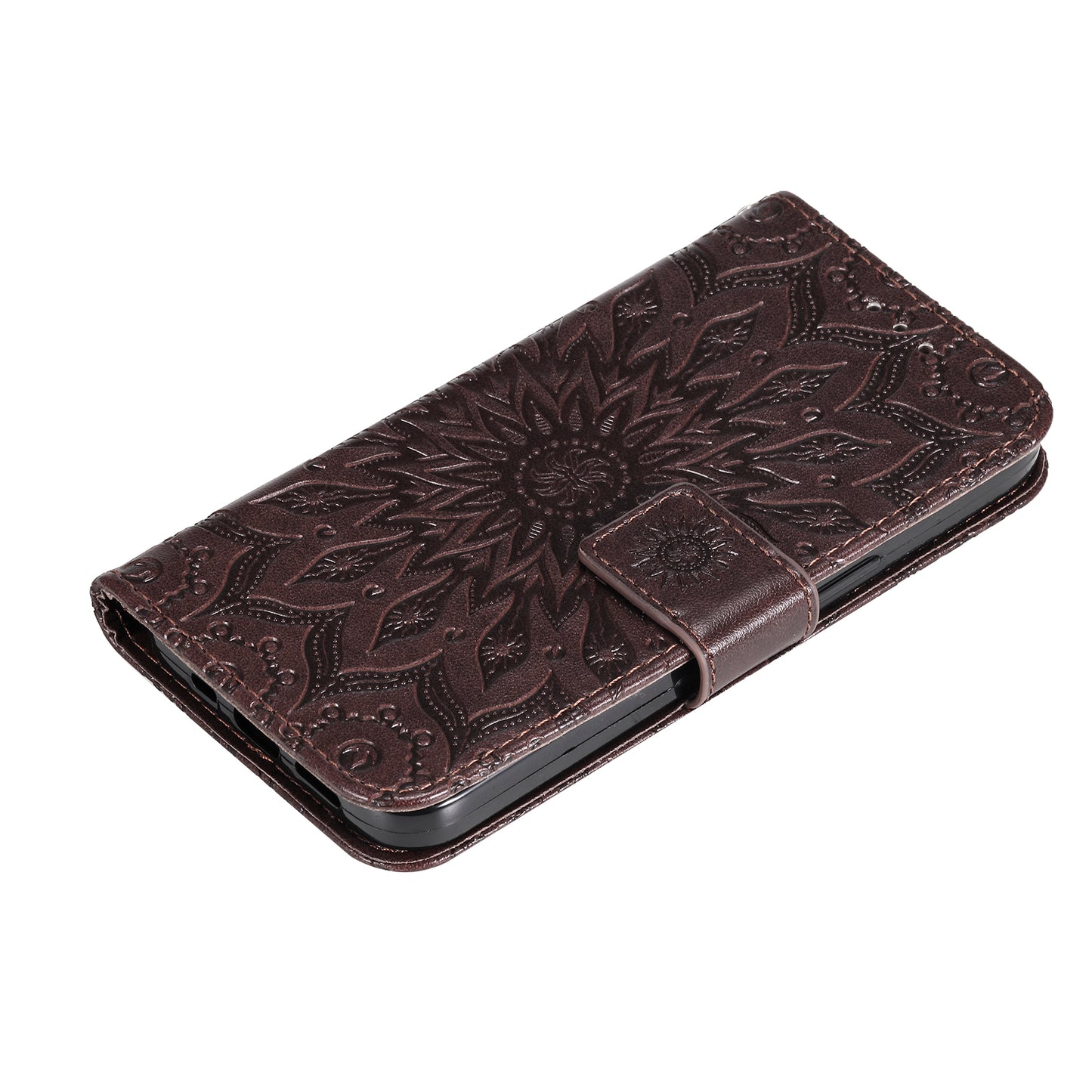 Fashionable KT Imprinting Flower Series-1 Sunflower Imprint Handy Strap PU Leather Wallet Stand Phone Shell for Motorola Edge 20