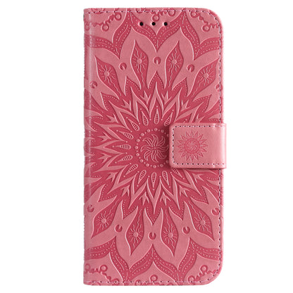 Fashionable KT Imprinting Flower Series-1 Sunflower Imprint Handy Strap PU Leather Wallet Stand Phone Shell for Motorola Edge 20