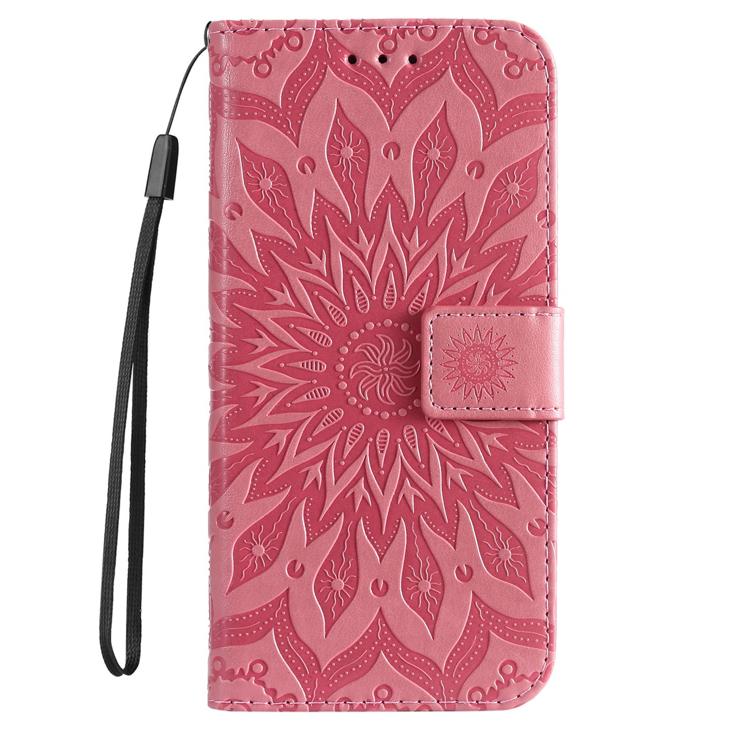 Fashionable KT Imprinting Flower Series-1 Sunflower Imprint Handy Strap PU Leather Wallet Stand Phone Shell for Motorola Edge 20