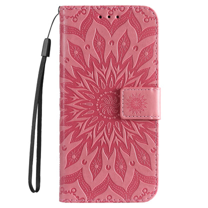 Fashionable KT Imprinting Flower Series-1 Sunflower Imprint Handy Strap PU Leather Wallet Stand Phone Shell for Motorola Edge 20