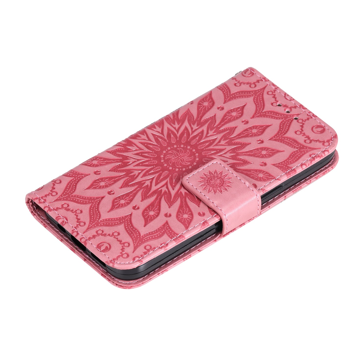 Fashionable KT Imprinting Flower Series-1 Sunflower Imprint Handy Strap PU Leather Wallet Stand Phone Shell for Motorola Edge 20