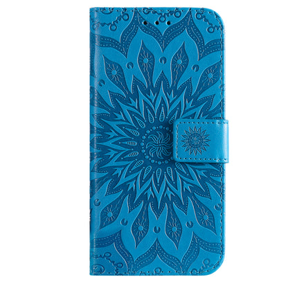 Fashionable KT Imprinting Flower Series-1 Sunflower Imprint Handy Strap PU Leather Wallet Stand Phone Shell for Motorola Edge 20