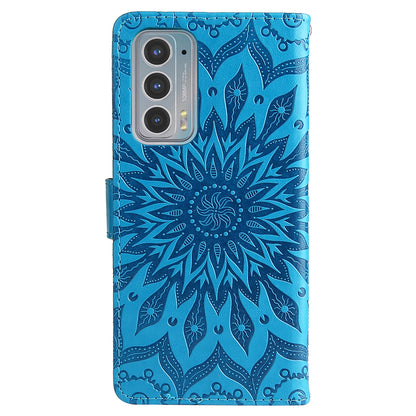 Fashionable KT Imprinting Flower Series-1 Sunflower Imprint Handy Strap PU Leather Wallet Stand Phone Shell for Motorola Edge 20