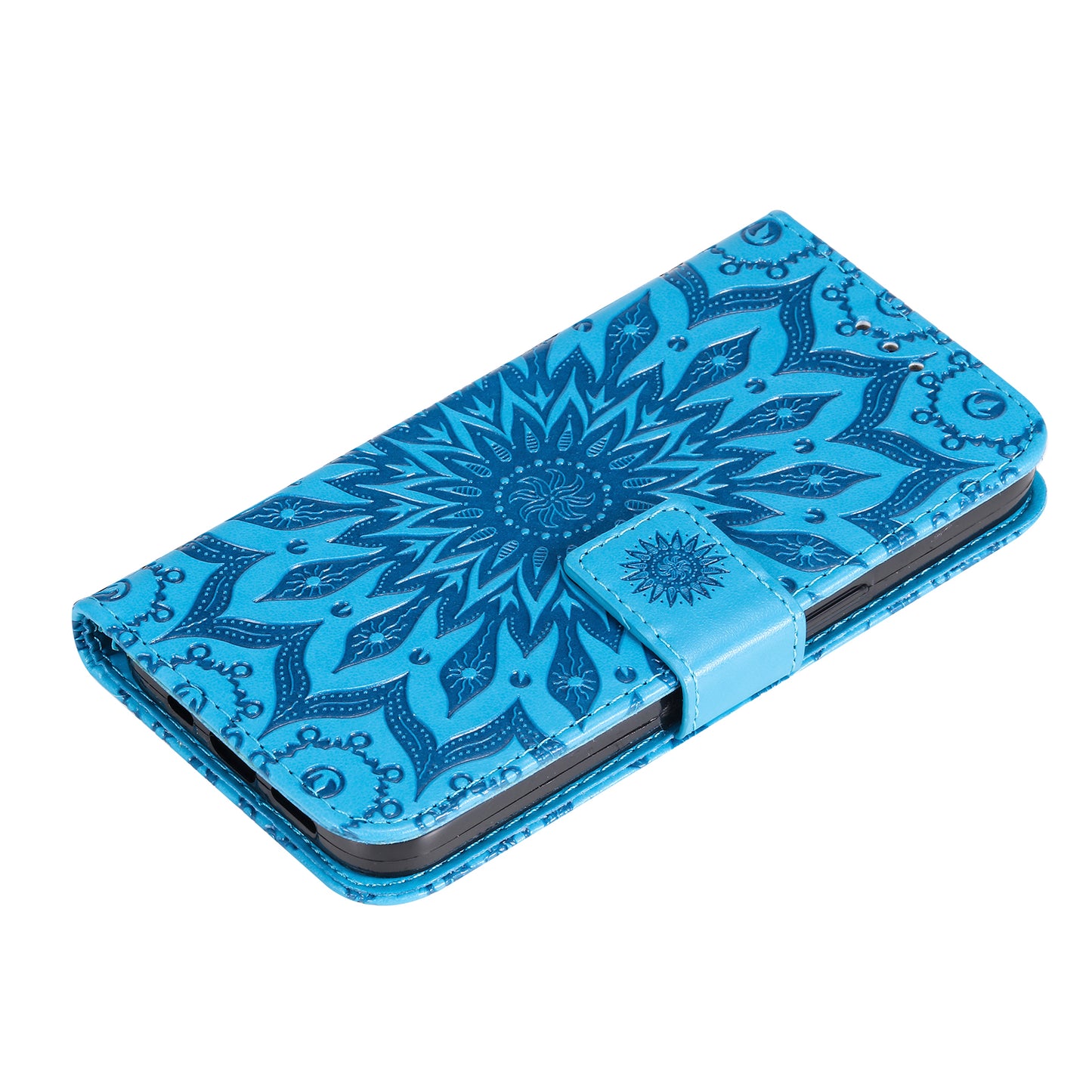 Fashionable KT Imprinting Flower Series-1 Sunflower Imprint Handy Strap PU Leather Wallet Stand Phone Shell for Motorola Edge 20