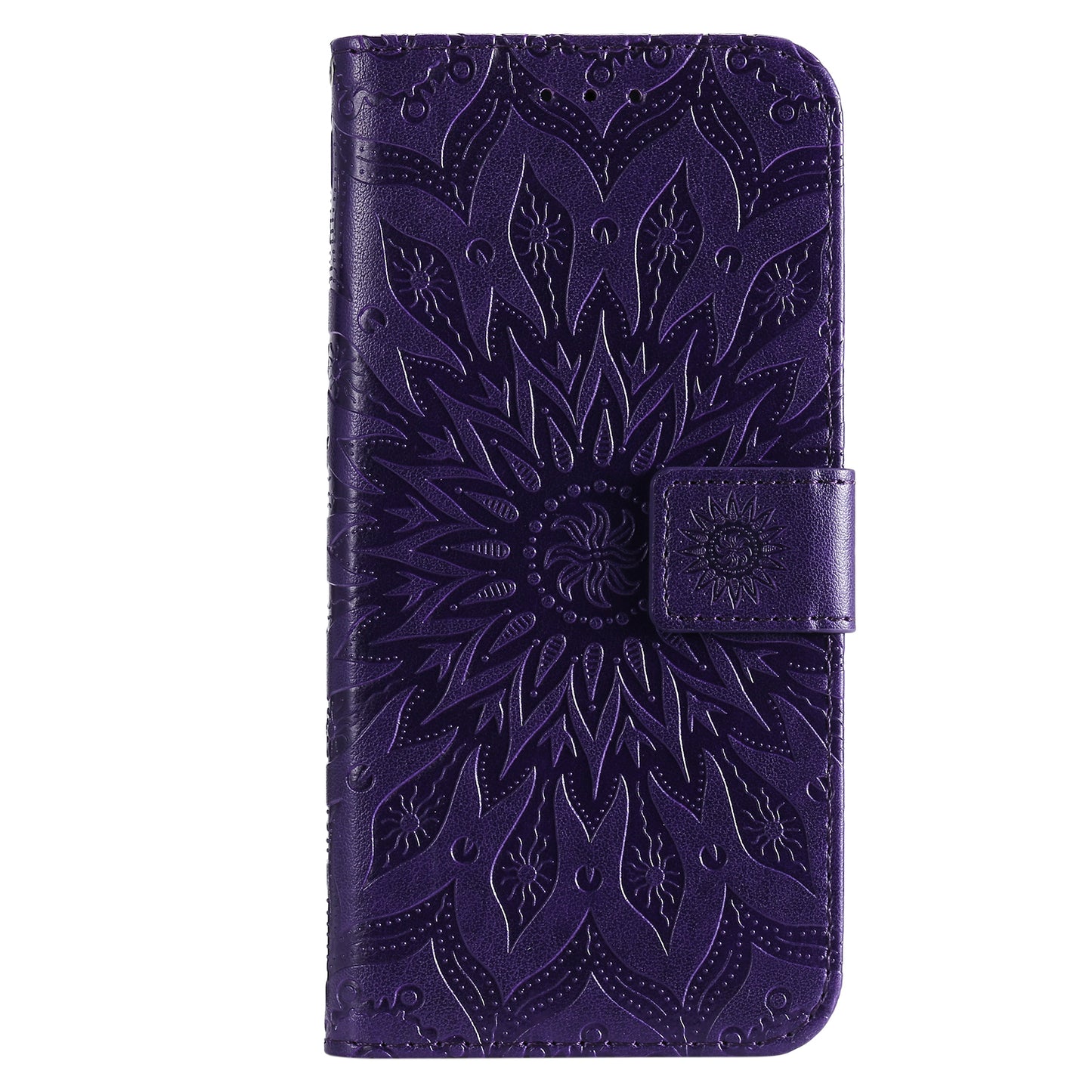 Fashionable KT Imprinting Flower Series-1 Sunflower Imprint Handy Strap PU Leather Wallet Stand Phone Shell for Motorola Edge 20