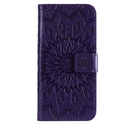 Fashionable KT Imprinting Flower Series-1 Sunflower Imprint Handy Strap PU Leather Wallet Stand Phone Shell for Motorola Edge 20