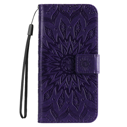 Fashionable KT Imprinting Flower Series-1 Sunflower Imprint Handy Strap PU Leather Wallet Stand Phone Shell for Motorola Edge 20