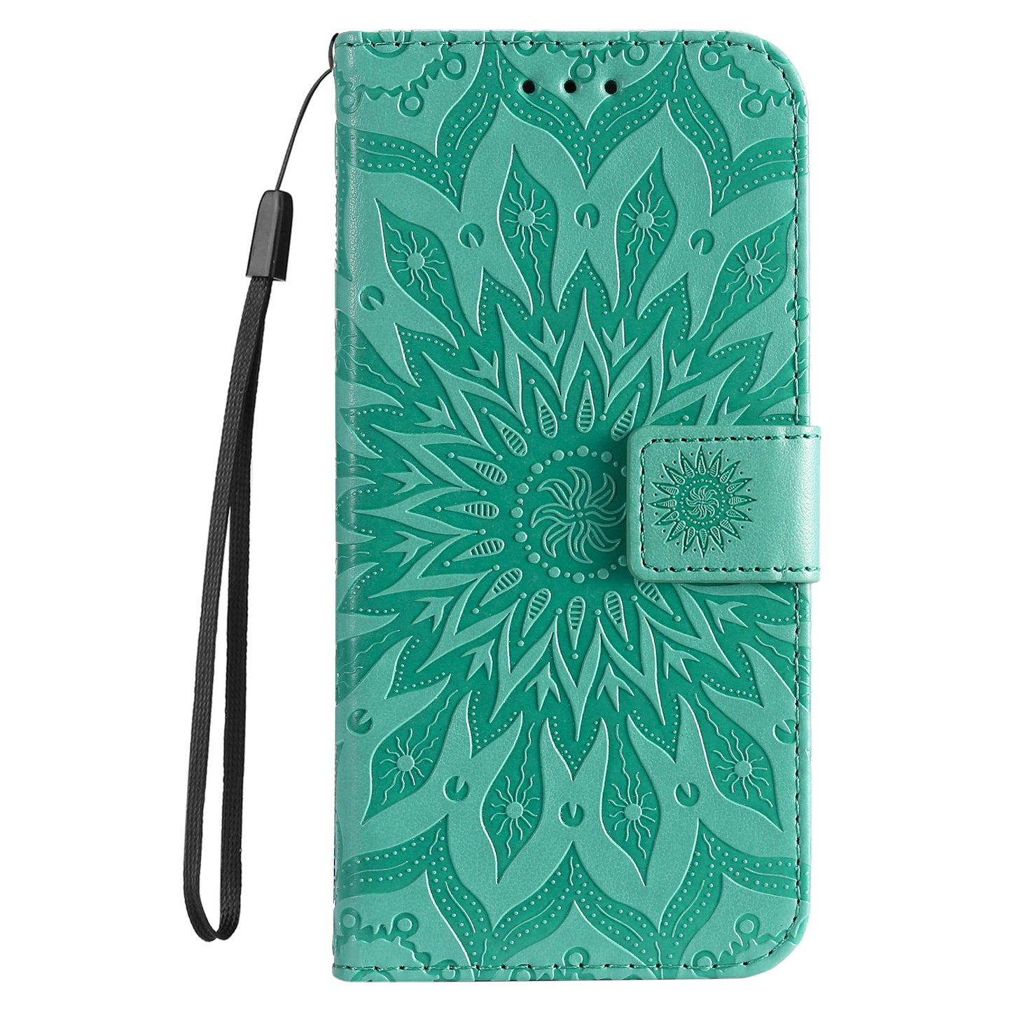 Fashionable KT Imprinting Flower Series-1 Sunflower Imprint Handy Strap PU Leather Wallet Stand Phone Shell for Motorola Edge 20