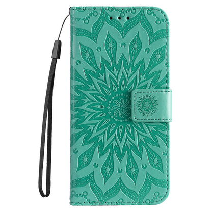 Fashionable KT Imprinting Flower Series-1 Sunflower Imprint Handy Strap PU Leather Wallet Stand Phone Shell for Motorola Edge 20