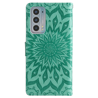 Fashionable KT Imprinting Flower Series-1 Sunflower Imprint Handy Strap PU Leather Wallet Stand Phone Shell for Motorola Edge 20