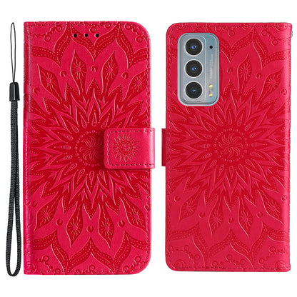 Fashionable KT Imprinting Flower Series-1 Sunflower Imprint Handy Strap PU Leather Wallet Stand Phone Shell for Motorola Edge 20