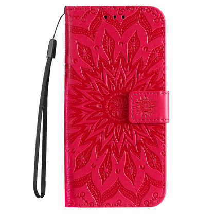 Fashionable KT Imprinting Flower Series-1 Sunflower Imprint Handy Strap PU Leather Wallet Stand Phone Shell for Motorola Edge 20