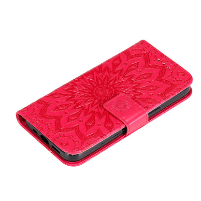 Fashionable KT Imprinting Flower Series-1 Sunflower Imprint Handy Strap PU Leather Wallet Stand Phone Shell for Motorola Edge 20