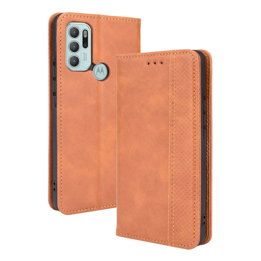 Magnetic Auto-absorbed Well-Protected Vintage Style Leather Wallet Design Phone Case Cover with Stand for Motorola Moto G60S / G60