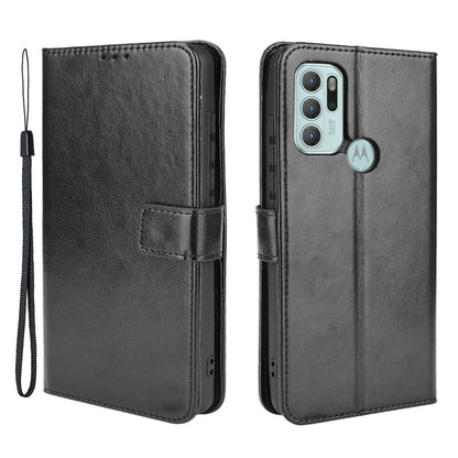 Shockproof Anti-Drop Crazy Horse Texture Leather Wallet Wrist Strap Design Phone Case with Stand for Motorola Moto G60S