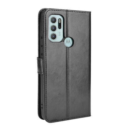 Shockproof Anti-Drop Crazy Horse Texture Leather Wallet Wrist Strap Design Phone Case with Stand for Motorola Moto G60S