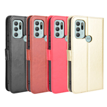 Shockproof Anti-Drop Crazy Horse Texture Leather Wallet Wrist Strap Design Phone Case with Stand for Motorola Moto G60S