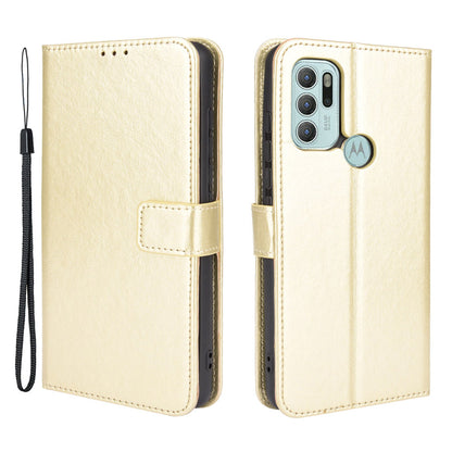 Shockproof Anti-Drop Crazy Horse Texture Leather Wallet Wrist Strap Design Phone Case with Stand for Motorola Moto G60S