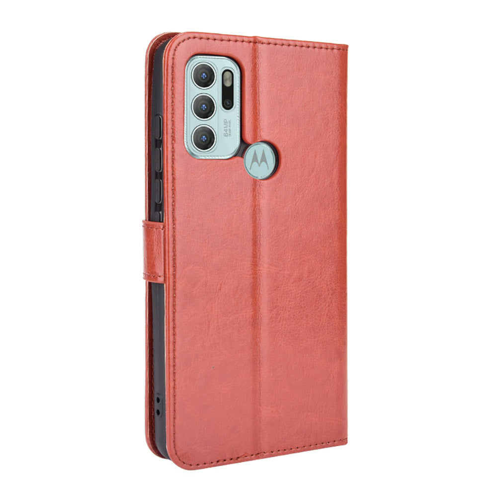 Shockproof Anti-Drop Crazy Horse Texture Leather Wallet Wrist Strap Design Phone Case with Stand for Motorola Moto G60S