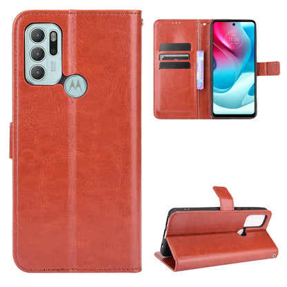 Shockproof Anti-Drop Crazy Horse Texture Leather Wallet Wrist Strap Design Phone Case with Stand for Motorola Moto G60S