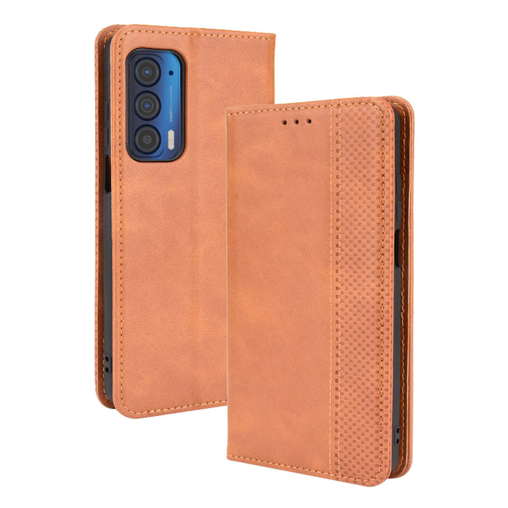 Vintage Style Strong Magnet Phone Stand Case Leather Cover with Wallet for Motorola Edge (2021)