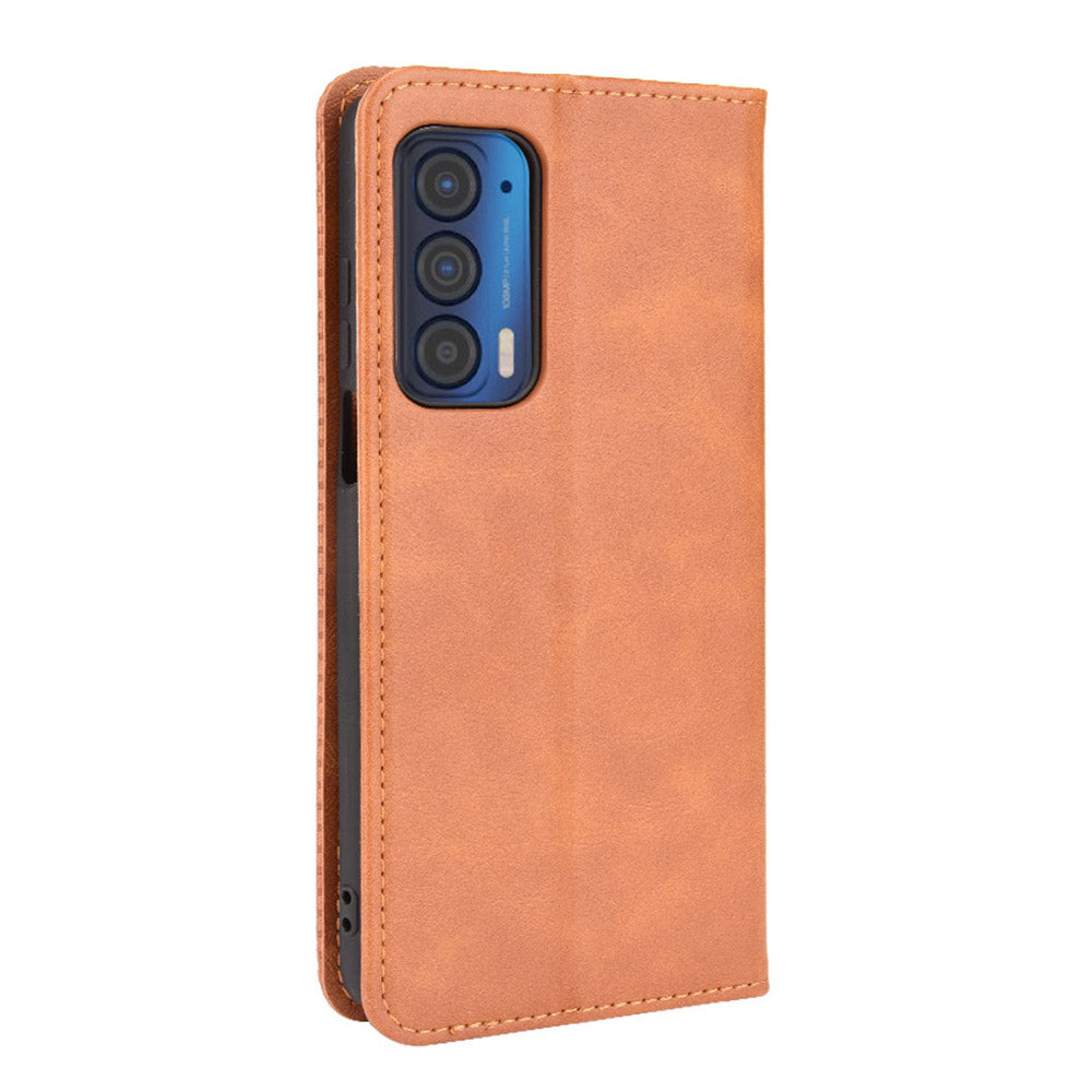 Vintage Style Strong Magnet Phone Stand Case Leather Cover with Wallet for Motorola Edge (2021)