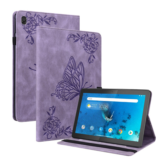 Viewing Stand Butterfly Flower Pattern Imprinting Leather Folio Cover with Elastic Band for Lenovo Tab M10 TB-X605F