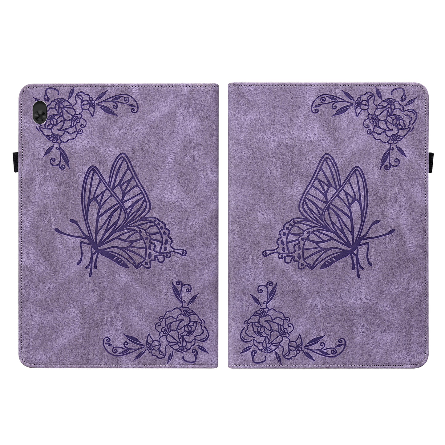 Viewing Stand Butterfly Flower Pattern Imprinting Leather Folio Cover with Elastic Band for Lenovo Tab M10 TB-X605F