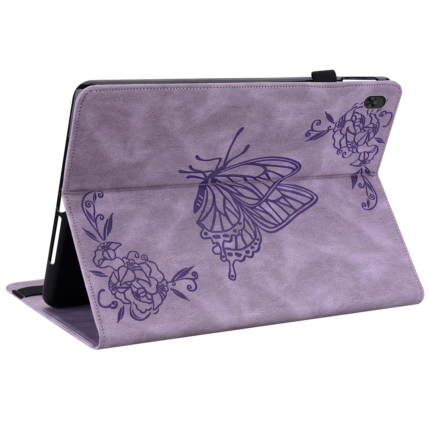 Viewing Stand Butterfly Flower Pattern Imprinting Leather Folio Cover with Elastic Band for Lenovo Tab M10 TB-X605F