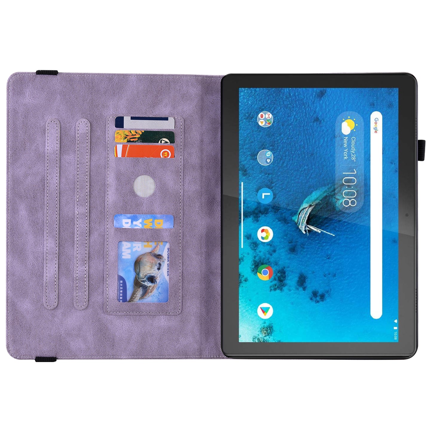 Viewing Stand Butterfly Flower Pattern Imprinting Leather Folio Cover with Elastic Band for Lenovo Tab M10 TB-X605F