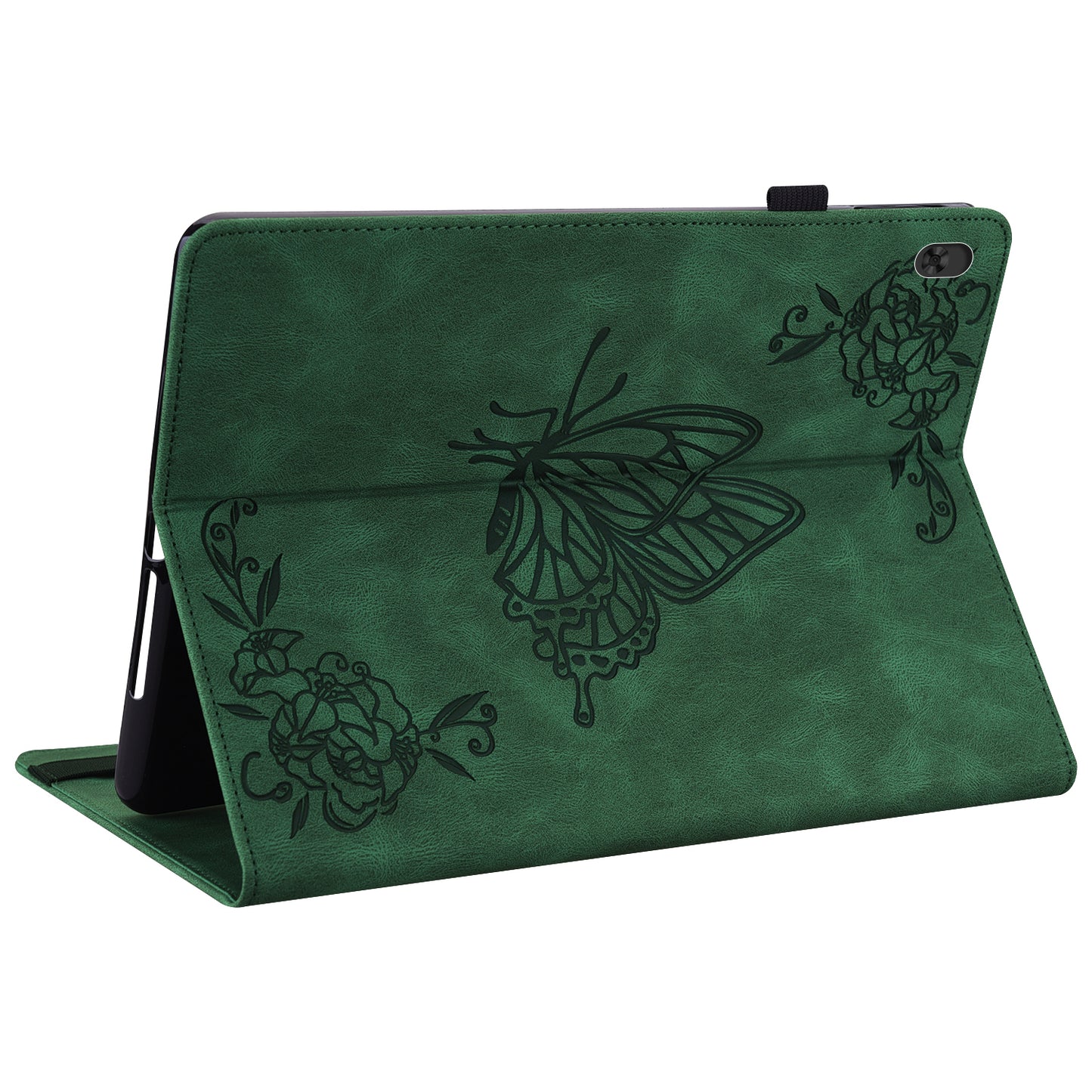 Viewing Stand Butterfly Flower Pattern Imprinting Leather Folio Cover with Elastic Band for Lenovo Tab M10 TB-X605F