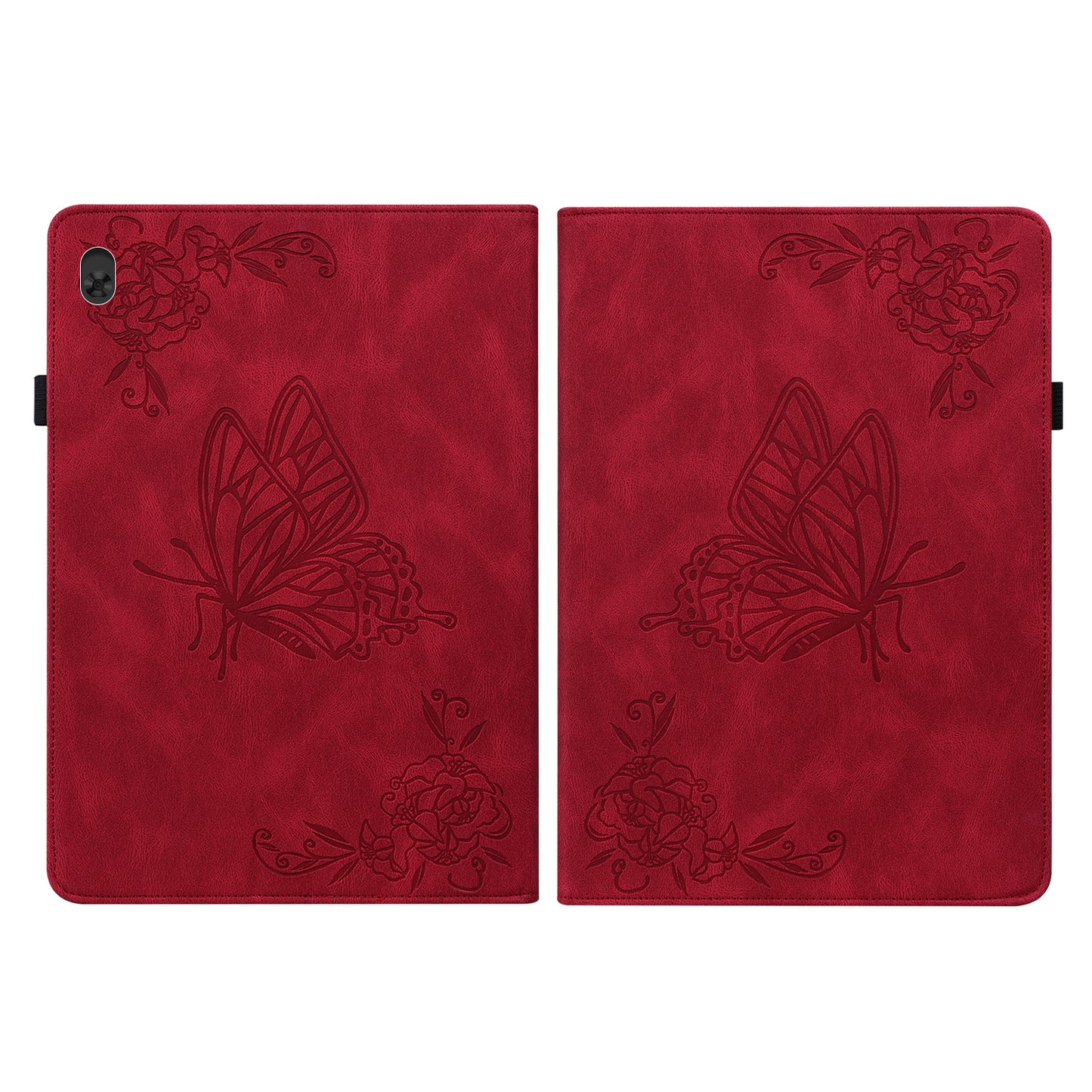 Viewing Stand Butterfly Flower Pattern Imprinting Leather Folio Cover with Elastic Band for Lenovo Tab M10 TB-X605F