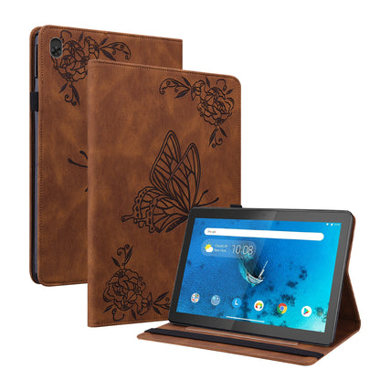 Viewing Stand Butterfly Flower Pattern Imprinting Leather Folio Cover with Elastic Band for Lenovo Tab M10 TB-X605F