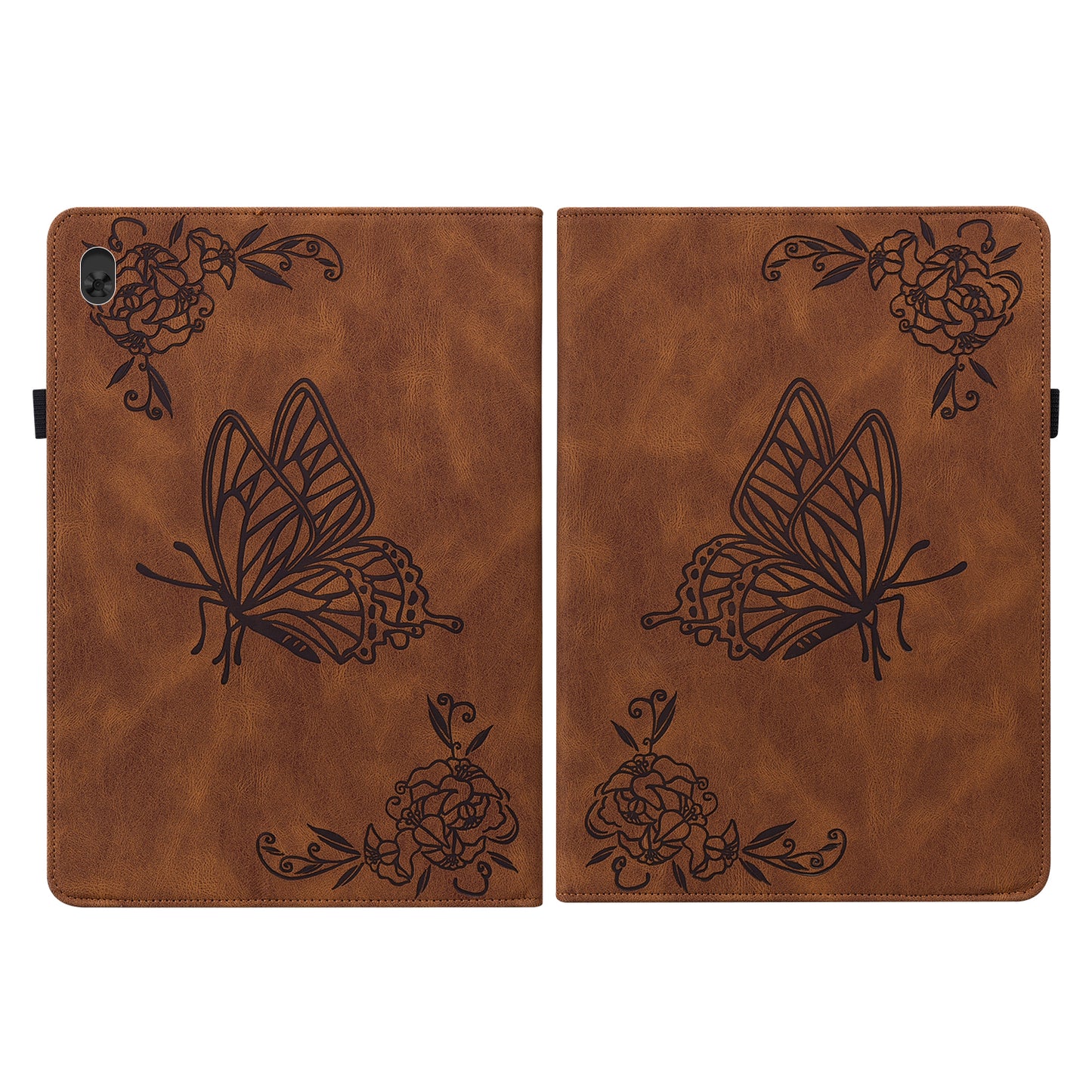 Viewing Stand Butterfly Flower Pattern Imprinting Leather Folio Cover with Elastic Band for Lenovo Tab M10 TB-X605F