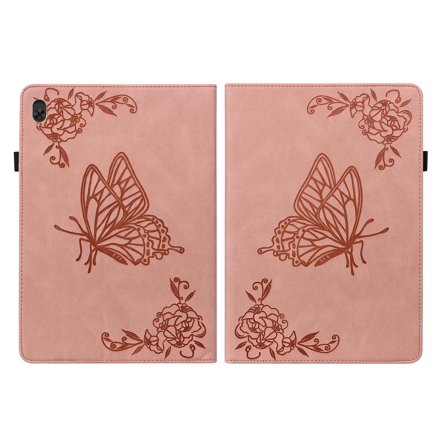 Viewing Stand Butterfly Flower Pattern Imprinting Leather Folio Cover with Elastic Band for Lenovo Tab M10 TB-X605F