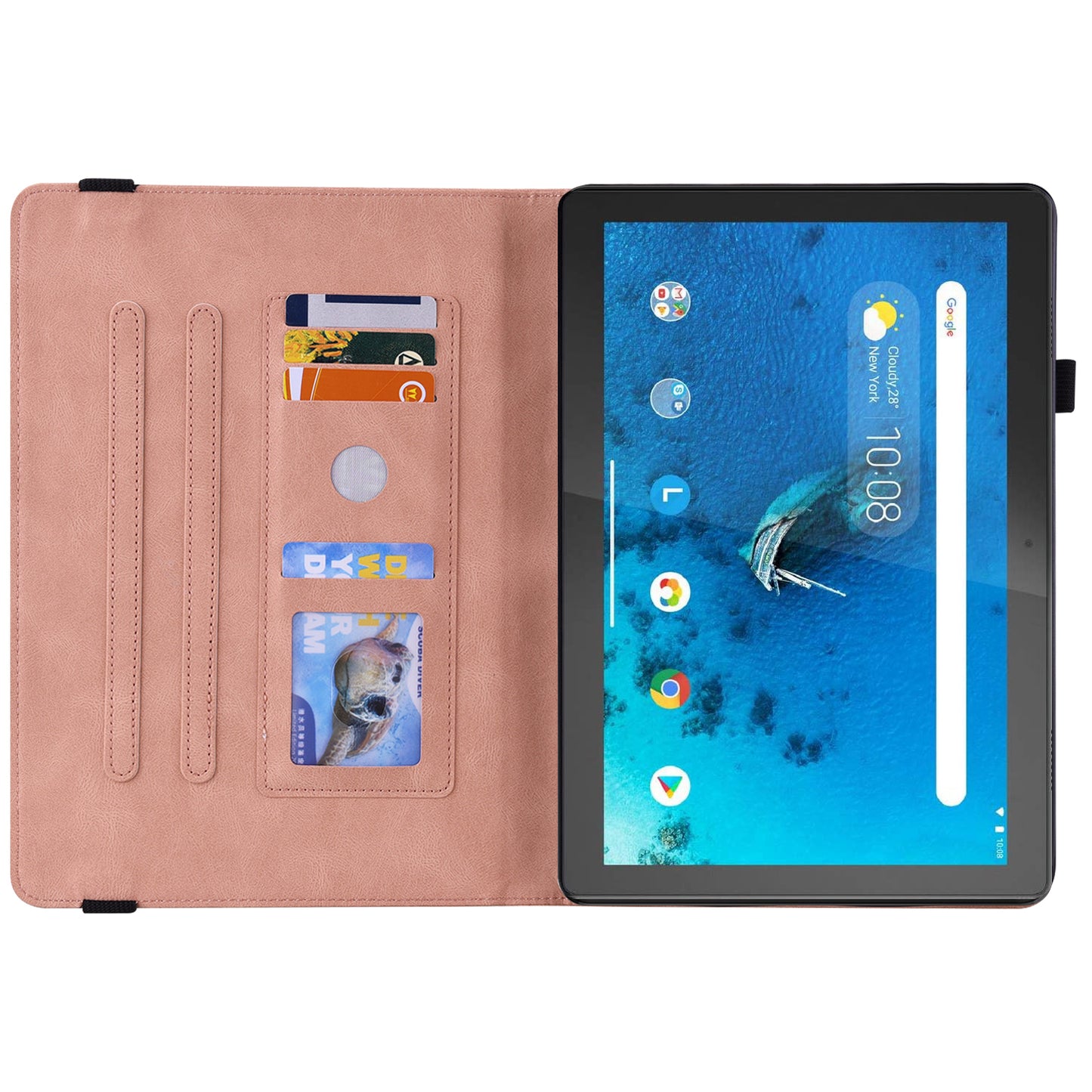 Viewing Stand Butterfly Flower Pattern Imprinting Leather Folio Cover with Elastic Band for Lenovo Tab M10 TB-X605F