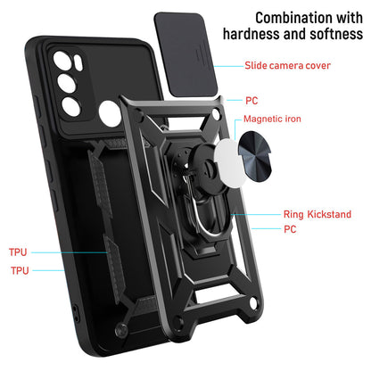 Camera Slide Protector PC + TPU Phone Back Cover Shell with Ring Holder Kickstand for Motorola Moto G60