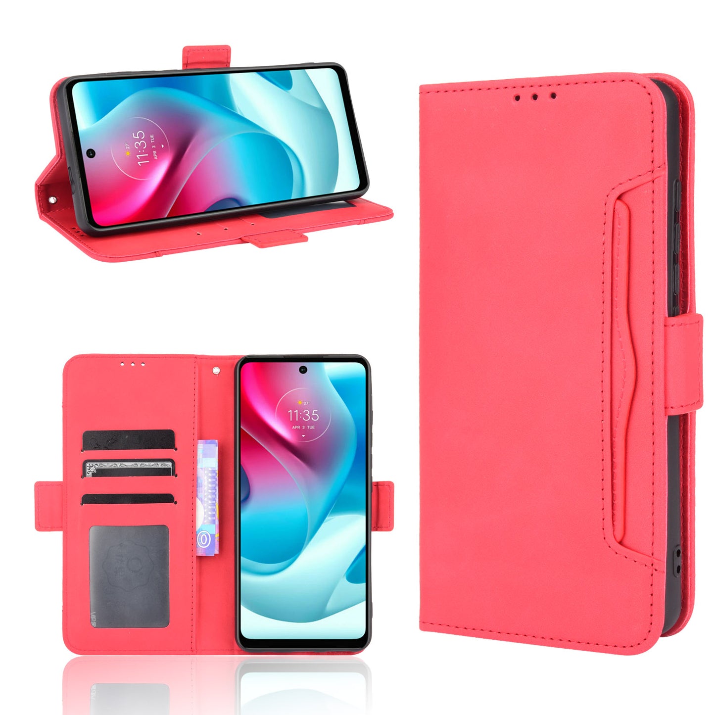 Anti-Drop Full Body Protection Multiple Card Slots PU Leather Phone Case Wallet Cover with Stand for Motorola Moto G60S