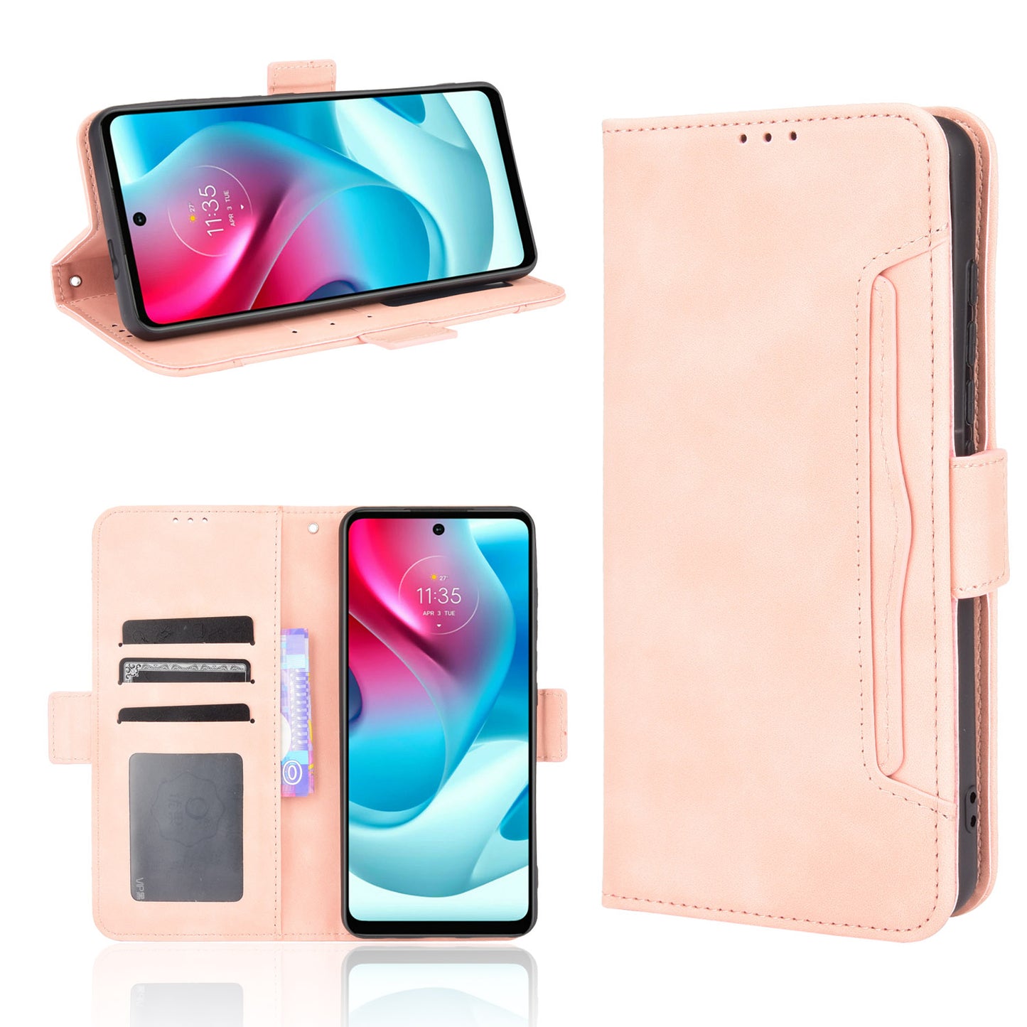 Anti-Drop Full Body Protection Multiple Card Slots PU Leather Phone Case Wallet Cover with Stand for Motorola Moto G60S