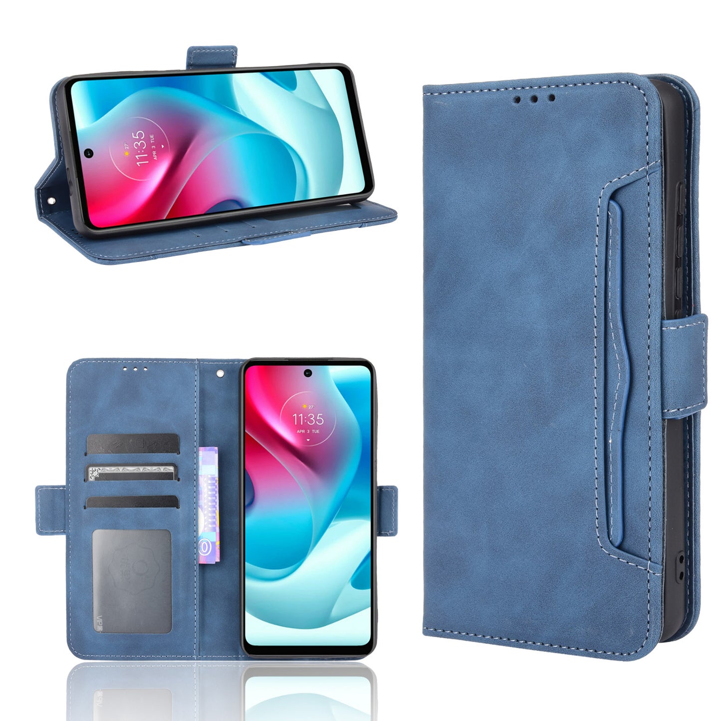 Anti-Drop Full Body Protection Multiple Card Slots PU Leather Phone Case Wallet Cover with Stand for Motorola Moto G60S